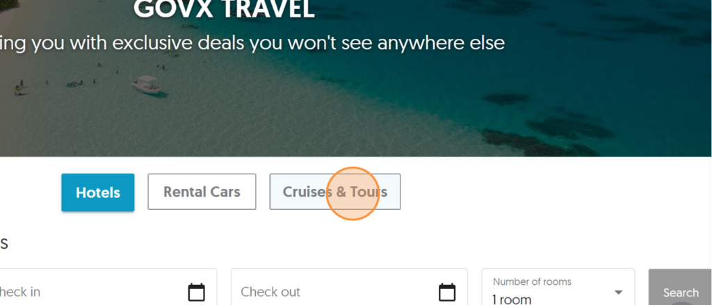 Shows the button highlighting cruises & tours 