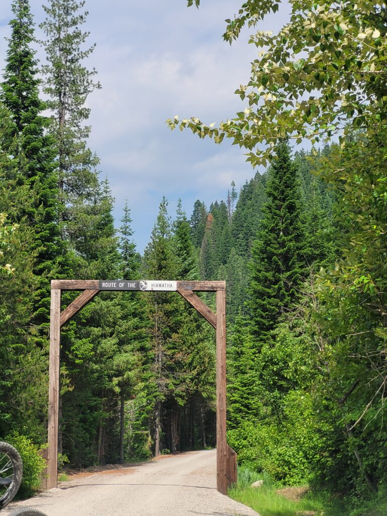 Trailhead entrance sign at the Route of the Hiawatha, Idaho